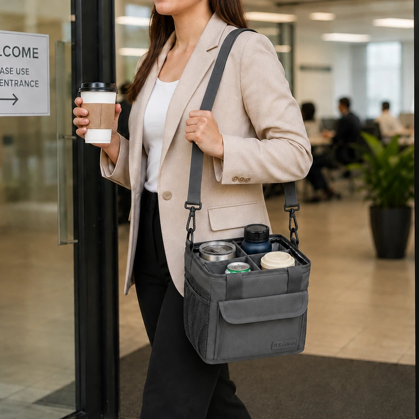 R.S. Goods 4-Cup Insulated Drink Carrier lifestyle use